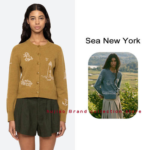 煳椒 Sea New York 秋冬新款农场动物灯塔刺绣针织开衫毛衣