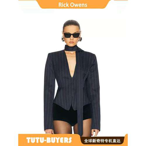 TUTU Rick 24秋冬新款法式气质深V领条纹收腰西装外套