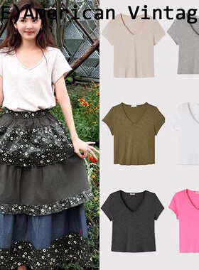 Ice买手店现货正品American vintage章若楠同款短袖卷边V领T恤衣
