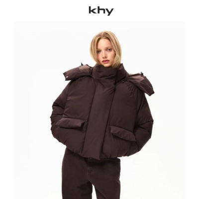 KHY 秋冬新款简约宽松保暖羽绒服短款连帽面包服外套