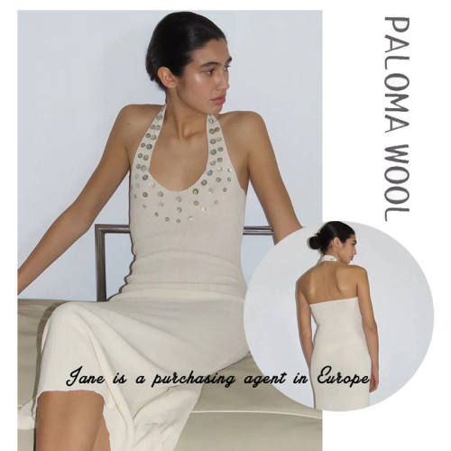 国现 PALOMA WOOL 女士夏季不规则珍珠贝母亮片针织修身连衣长裙