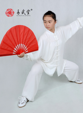 白色牛奶丝太极服装易武堂品牌源头工厂健身气功训练团队表演服装