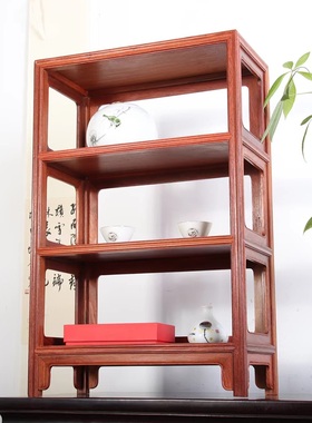 缅花独板三层博古架博古架独特多宝阁家居摆设茶杯架书房置物架
