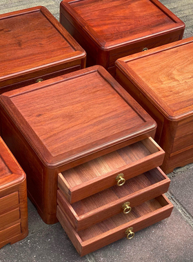 缅甸花梨普洱茶盒实木茶饼收纳盒红木分茶盘茶叶收纳架抽屉储藏柜