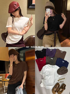 奈子25年早秋新款欧韩百搭纯色宽松圆领正肩短袖T恤女百搭上衣潮