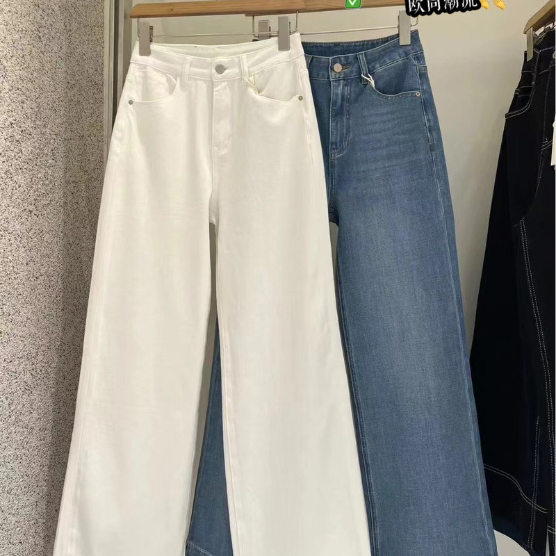 韩系窄板四面弹开薄款衩阔腿裤牛仔裤女25夏日显瘦高腰拖地裤5356