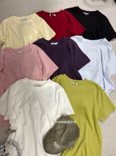 奈子女装2026春夏纯色正肩圆领短袖T恤女宽松显瘦百搭上衣打底衫