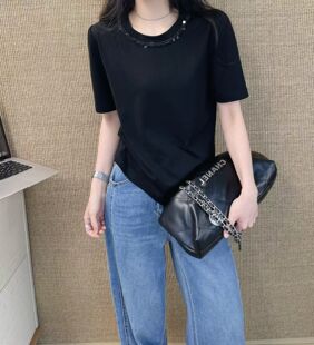 领口钉珠T恤上衣潮百搭 舒适自留款 春夏26年新款 时尚