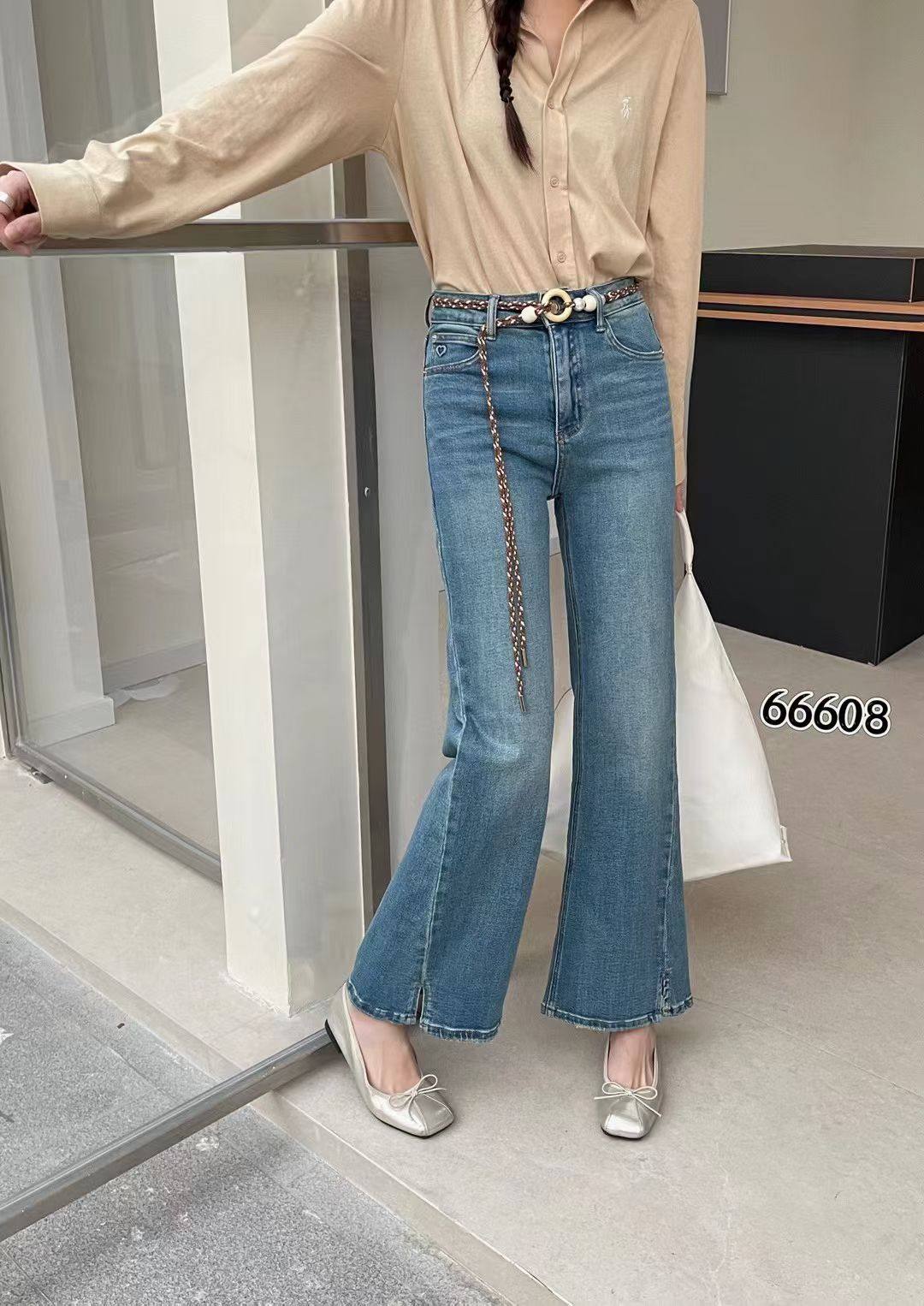 2026春季茜莎贝尔欧货复古微喇阔腿牛仔裤女百搭显瘦直筒长裤6608