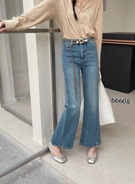 2026春季茜莎贝尔欧货复古微喇阔腿牛仔裤女百搭显瘦直筒长裤6608