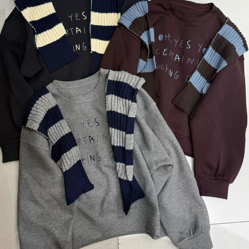 韩伊hanyi正品韩版字母长袖卫衣配针织条纹披肩两件套女25秋冬