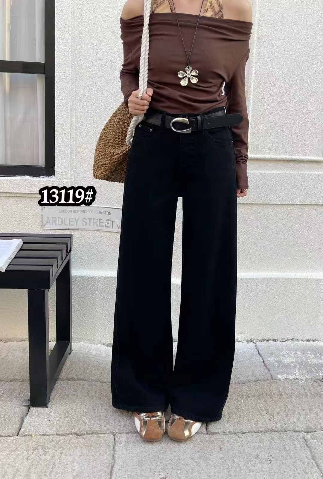 韩系显瘦显高弹力经典直筒牛仔裤女2026春秋窄版阔腿黑色长裤