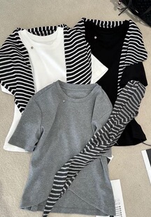 韩伊hanyi正品时尚小贝壳短袖T恤小版型修身配针织披肩26春夏半袖