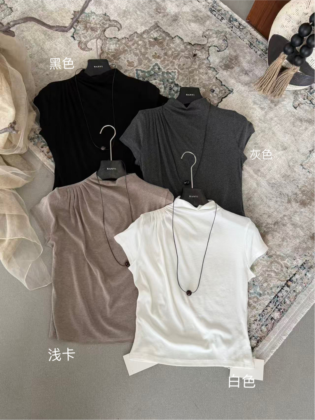 韩伊hanyi正品26早秋抓皱半高领短袖T恤女修身单穿叠穿显瘦上衣潮