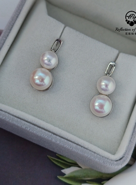 双珠无核炫彩极光无核淡水珍珠7-9mm通体精工纯银耳饰葫芦耳钉