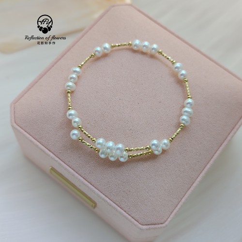 记忆弹力天然淡水珍珠满天星弹力手链ins高级感小众14k铜包金手镯