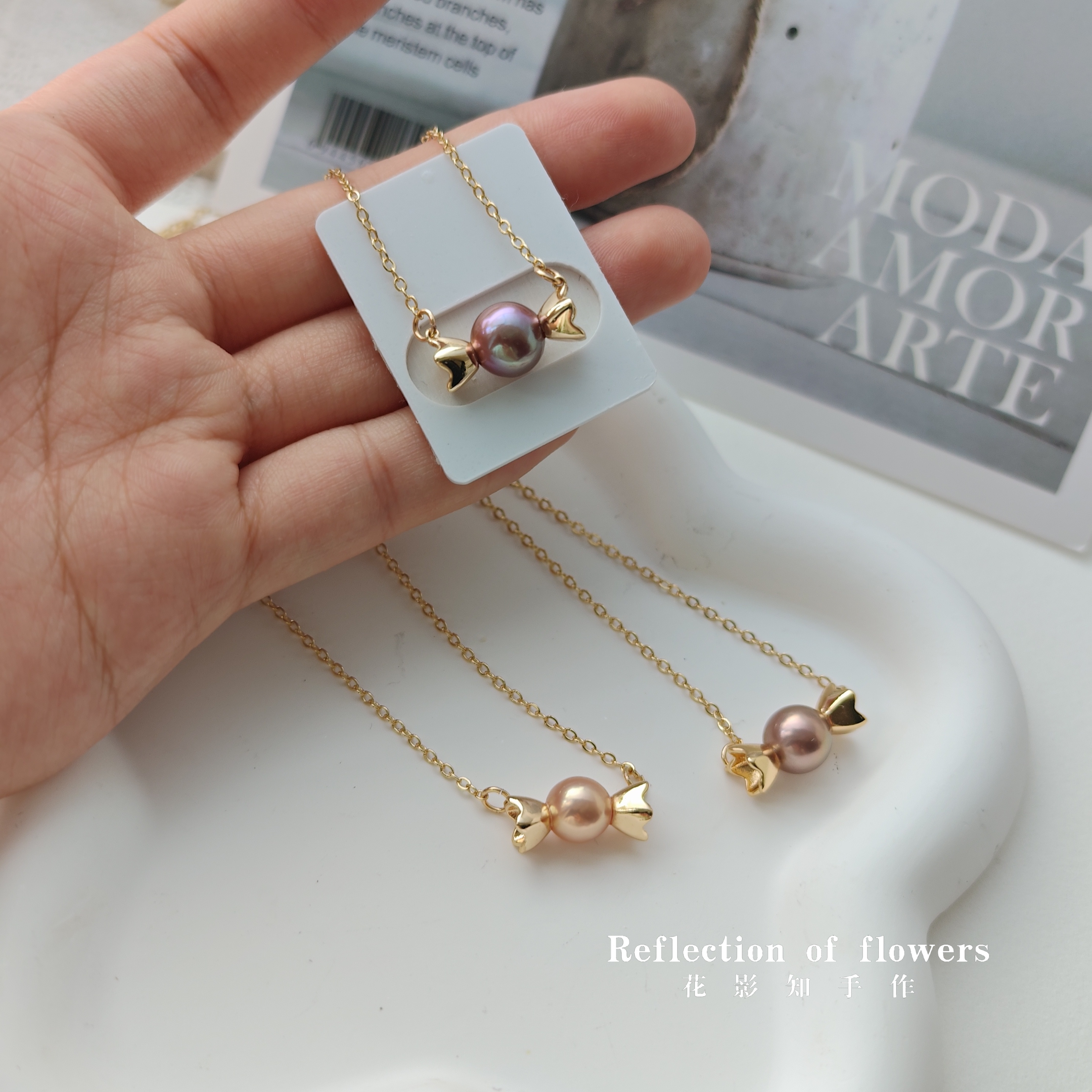 实物图满分彩虹糖果天然珍珠极光妖紫金属怪色牛油果糖果吊坠项链