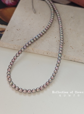无核天然珍珠妖紫金属极光无暇镜面正圆4-5mmbaby珍珠项链轻奢