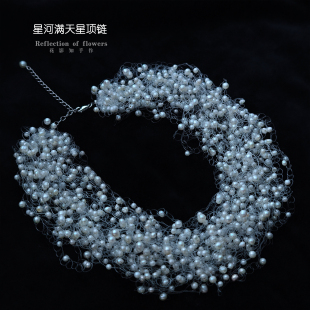 星河璀璨满天星天然珍珠项链礼服透明鱼线锁骨链气质颈链珍珠多层