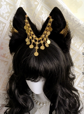 自制【黄金之翼】埃及Anubis头箍哥特lolita仿真兽耳发箍cos异域