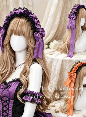万圣节紫色橙色lolita飘带发带亚文化暗黑哥特小恶魔蕾丝头饰
