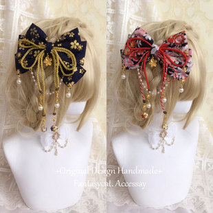 复古刺绣铃铛巫女系发饰国风汉服和风蝴蝶结发夹汉洋折衷头饰