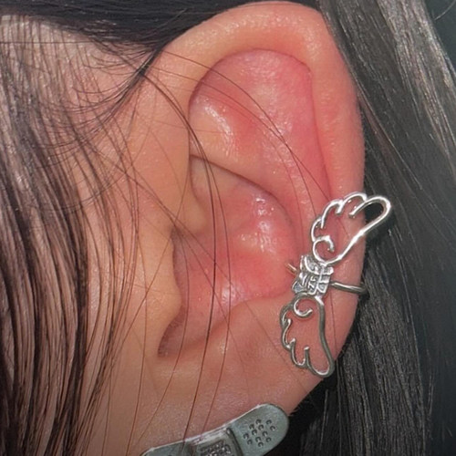 momentel天使翅膀925银耳环唇环