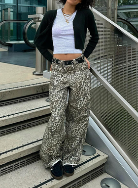 欧美潮24ss豹纹辣妹低腰街头潮酷男女工装长裤美式阔腿长裤