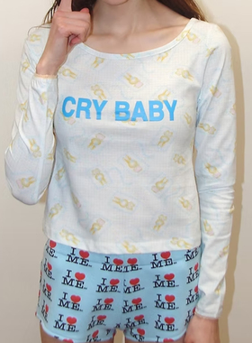 ashley家26SS同款可爱Y2K修身小兔子印花圆领长袖女T恤上衣