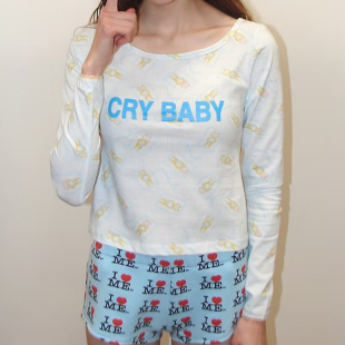 女T恤上衣 小兔子印花圆领长袖 ashley家26SS同款 可爱Y2K修身