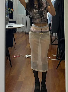 pary欧美潮网纱多层次腰头辣妹透视半身裙性感短裙