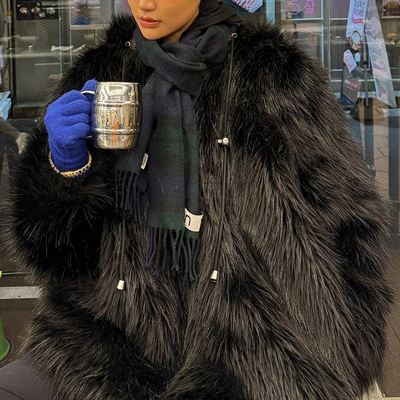 欧美韩范连帽皮草男女外套