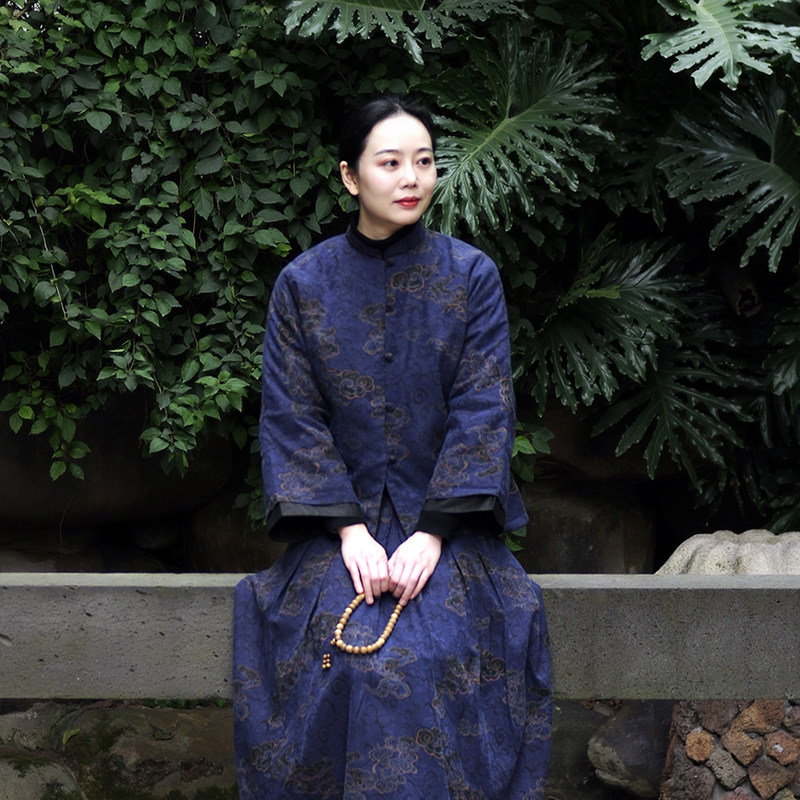[奂墨]原创重磅绢纺香云纱棉衣 真丝轻中式对襟棉服女唐装 春秋冬
