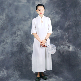 棉麻中国风长裙春夏 连衣裙 原创天丝棉轻中式 孤品清仓特价 奂墨