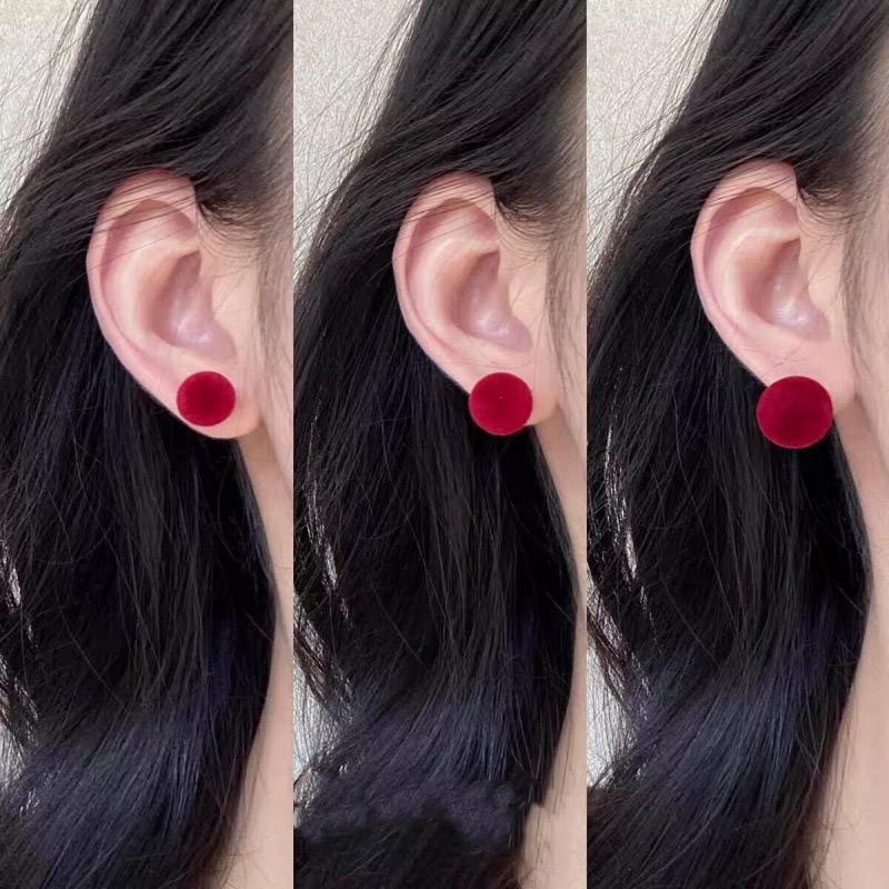 UNBOX手作夸张丝绒酒红简约耳夹无耳洞款