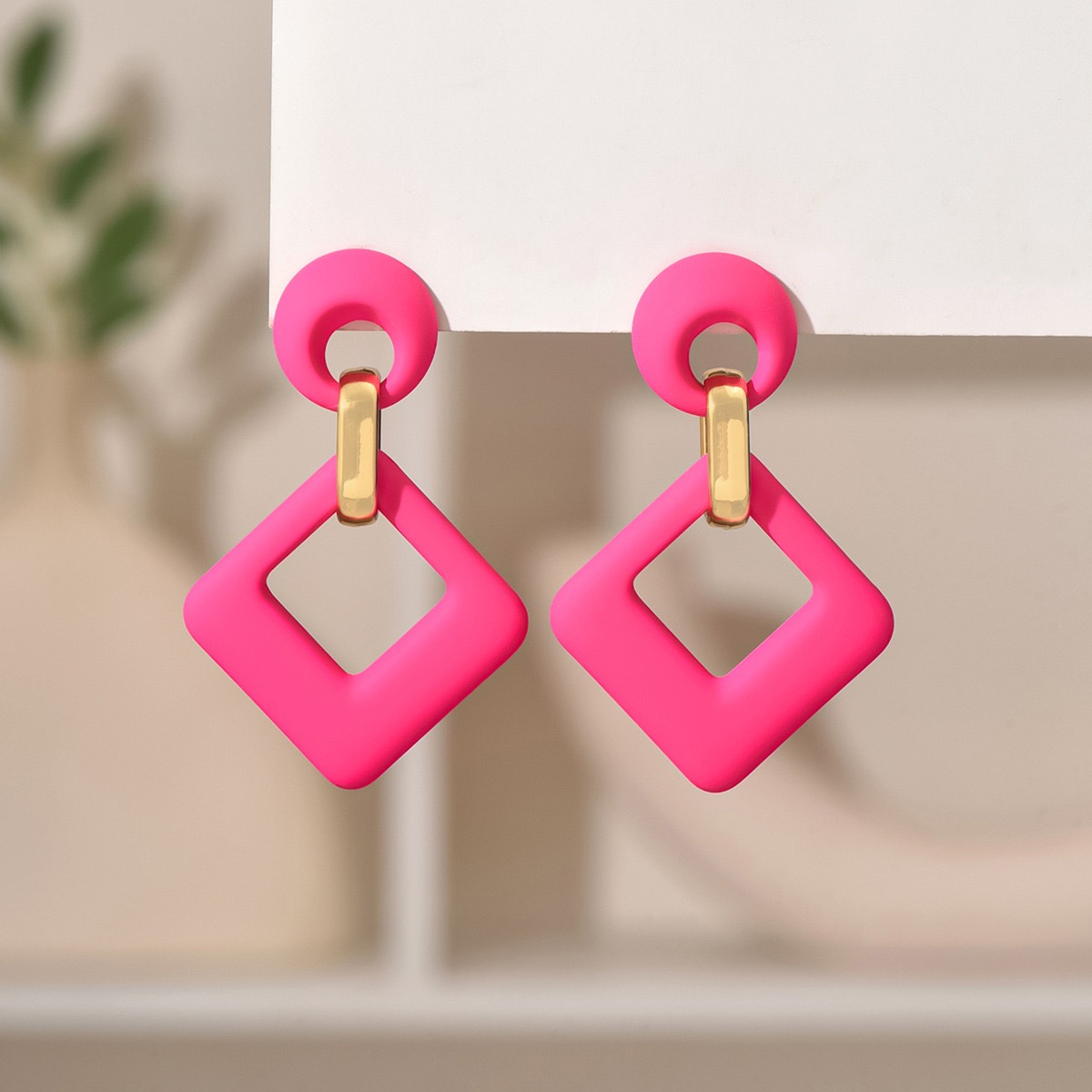 UNBOX原创手作夸张彩色菱形耳环度假风耳坠海边耳夹无耳洞款