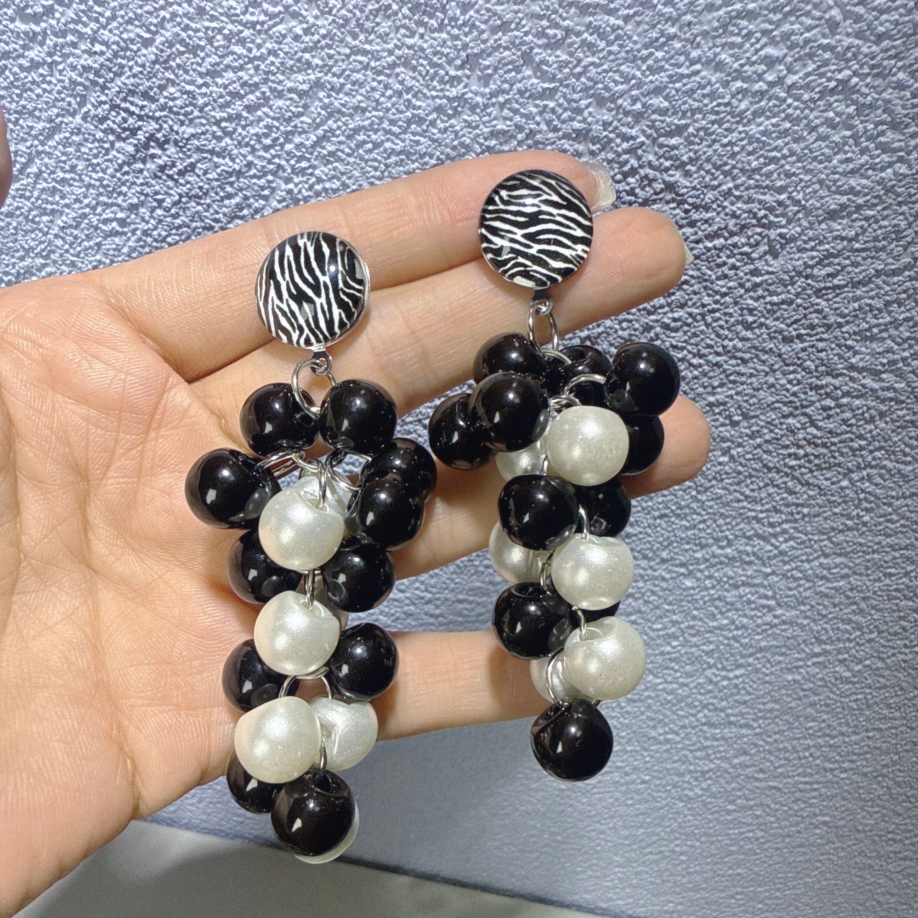 UNBOX原创手作夸张黑白几何耳环度假风耳坠海边耳夹无耳洞款