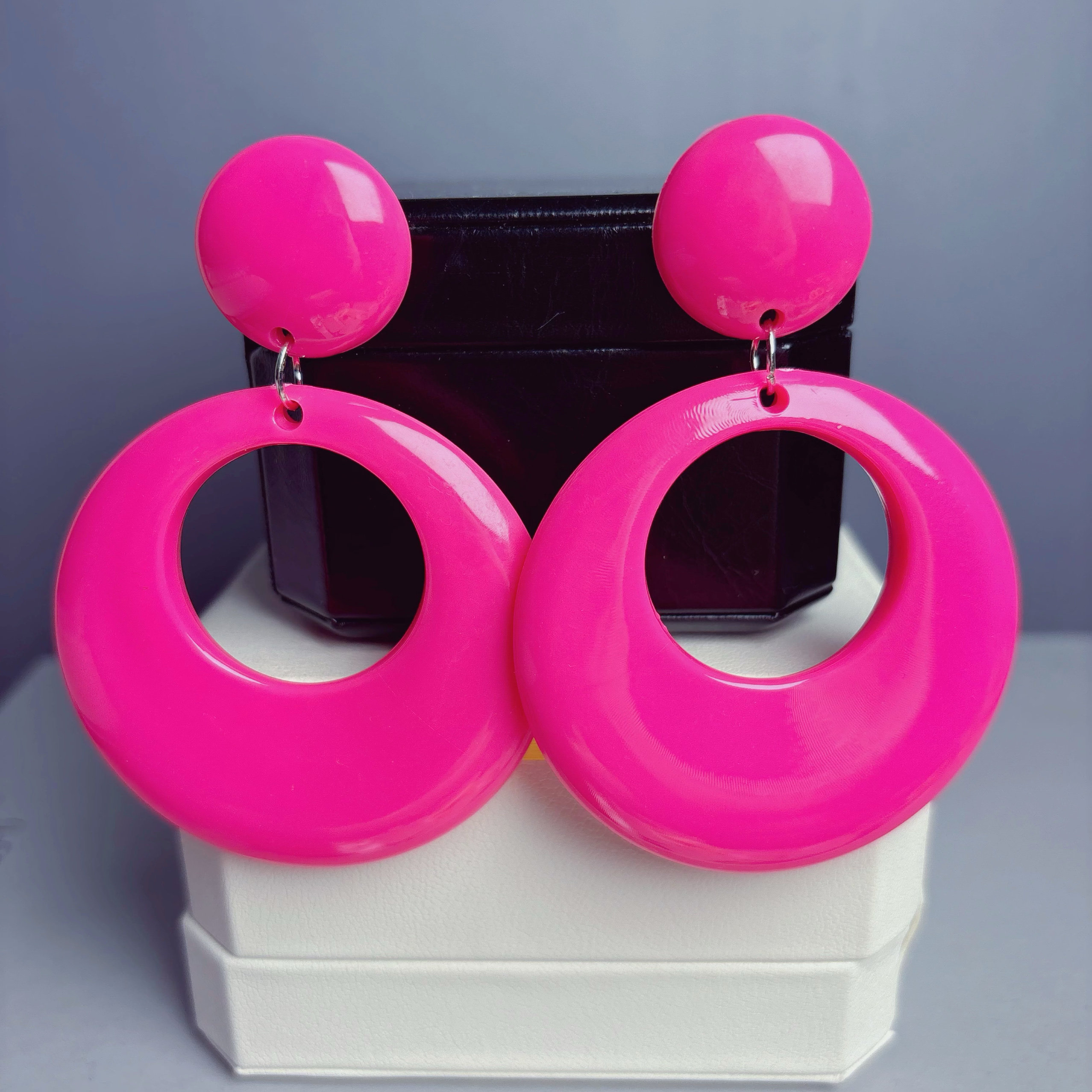 原创色彩秩序 套圈儿 夸张简约百搭欧美多巴胺大圆圈耳环女耳夹