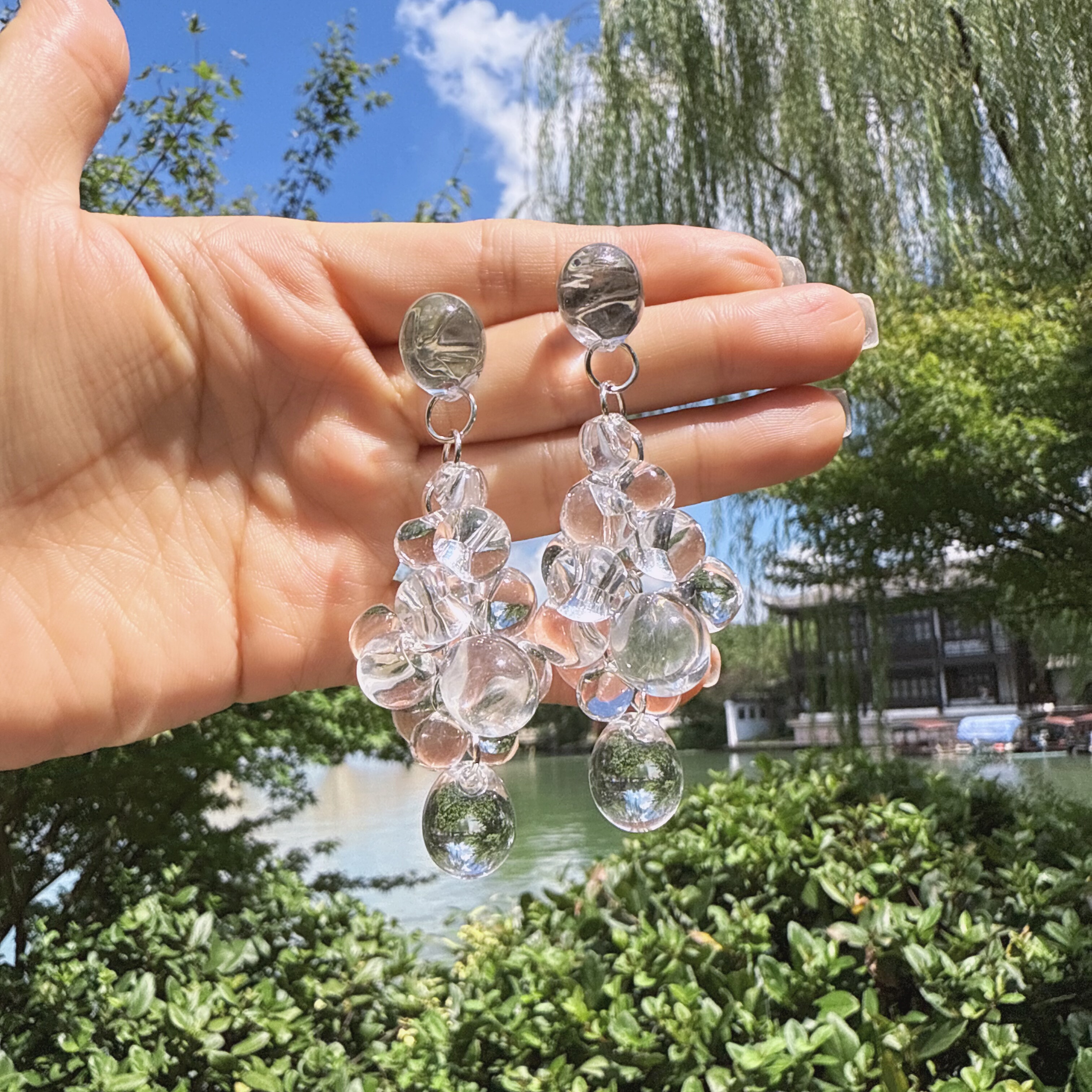 UNBOX 原创纯手工 长款流苏耳环圣诞耳环耳夹