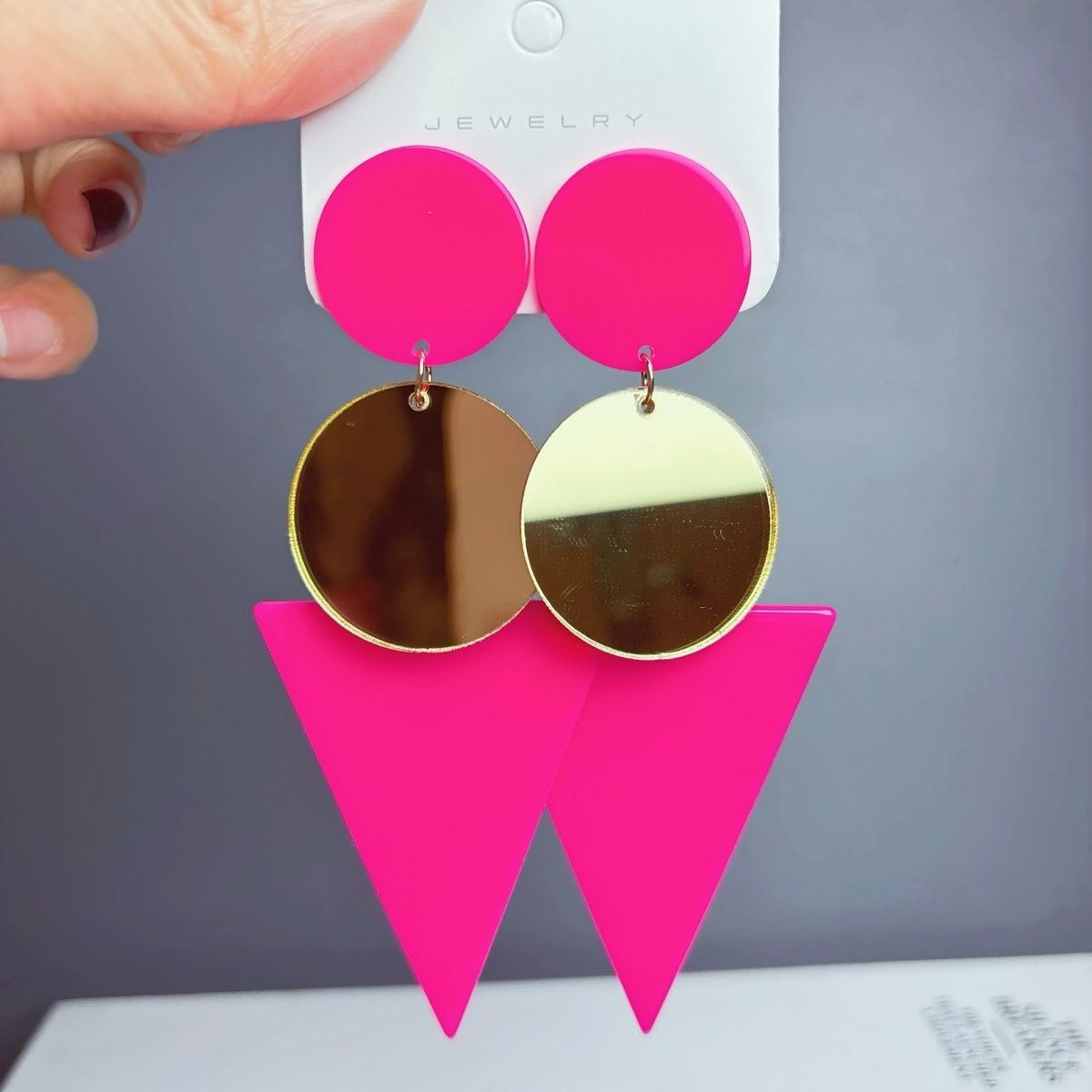 超长荧光色个性长款圆形耳环度假饰品欧美简约款混色耳夹女