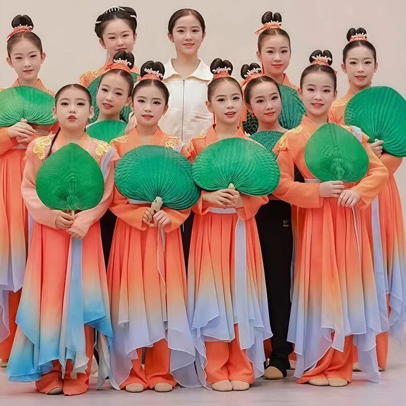 越女词同款舞蹈儿童演出服艺考服装女中国风古典舞表演服古装扇子