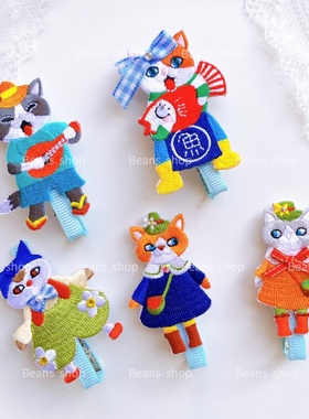 手工日式和风可爱刺绣小猫发夹动物边夹包包装饰胸章ins网红发饰