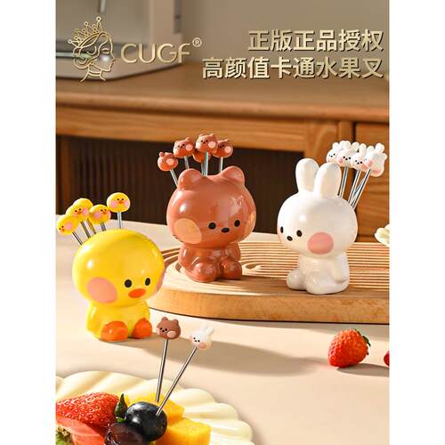 儿童水果叉可爱的卡通高看蛋糕甜点叉家庭授权棕熊叉套装
