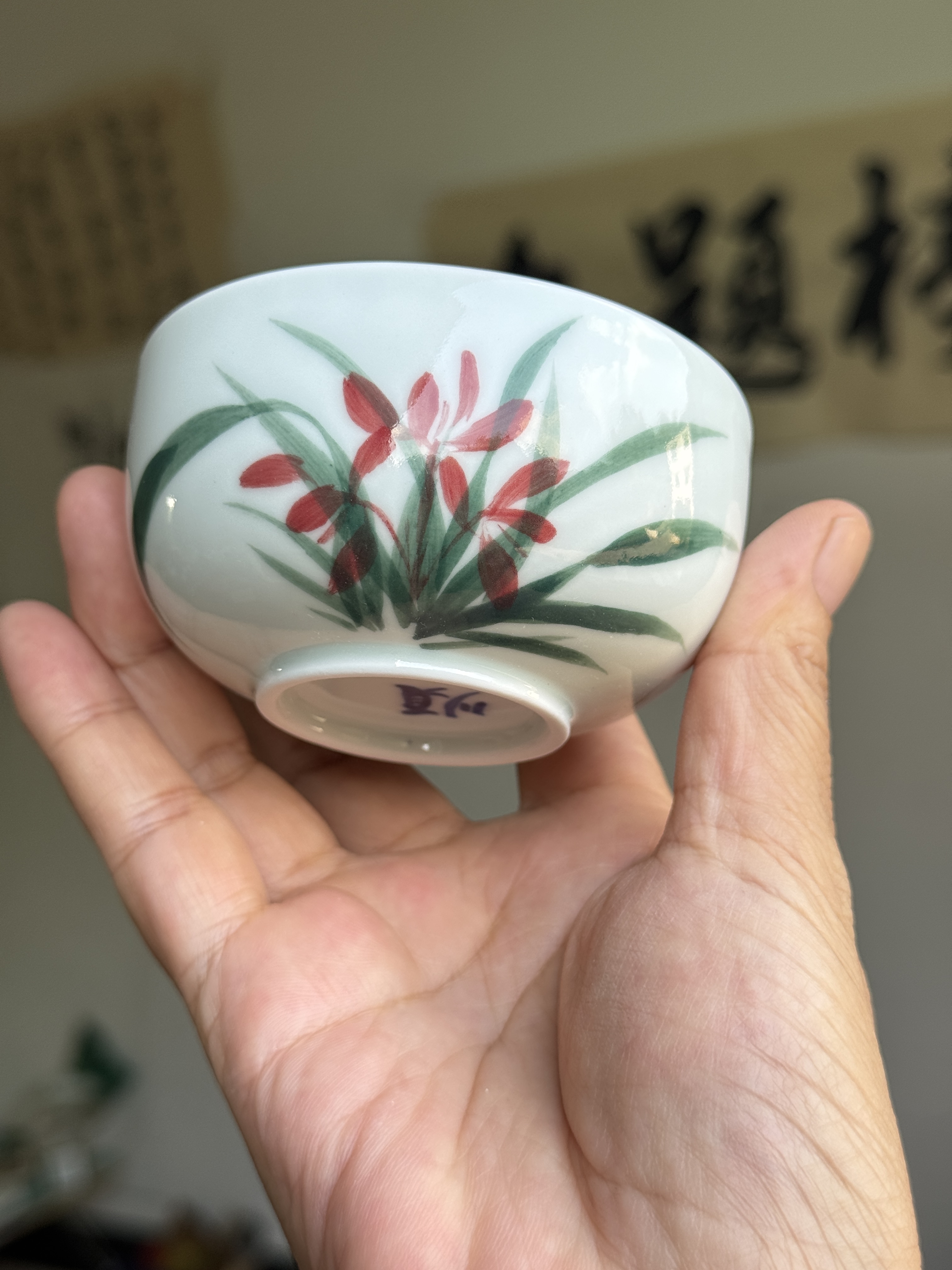 景德镇陶瓷青花五彩主人杯釉下彩品茗杯 纯手绘功夫茶具120c c