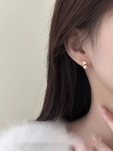 s925纯银银杏叶耳钉女轻奢小众气质珍珠耳环2024年新款高级感耳饰