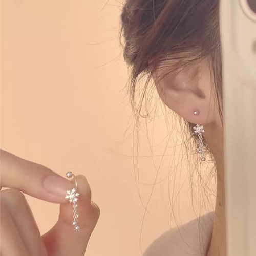 s925纯银雪花流苏耳环女轻奢小众