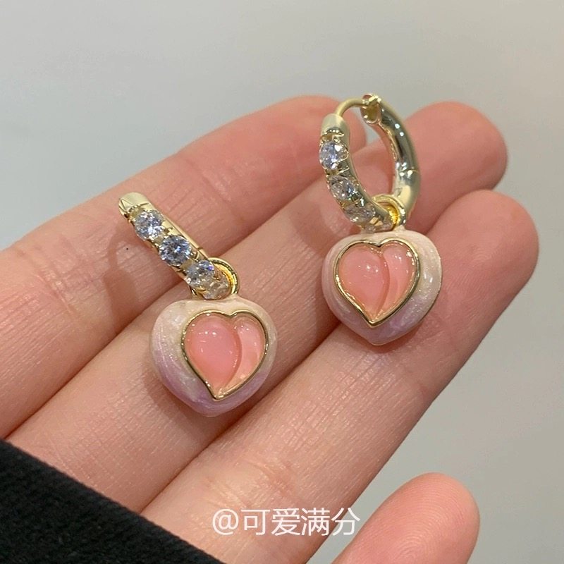 s925银针粉色桃子耳环女甜美可爱轻奢小众高级感耳扣精致爱心耳饰,饰品/流行首饰/时尚饰品新,耳环,淘宝优惠券,粉丝福利购,淘宝优惠卷