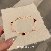 红色仿贝母爱心双层手链女时尚 手饰 气质百搭轻奢小众设计2025新款