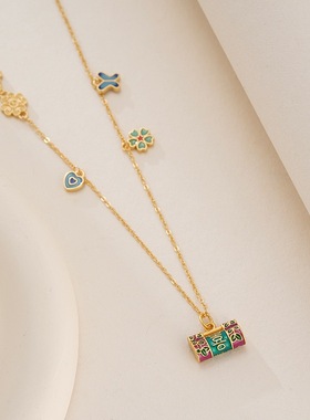 高保色镀18k金如意喜乐锁包项链