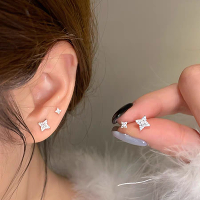 超闪四芒星耳钉925银针养耳洞